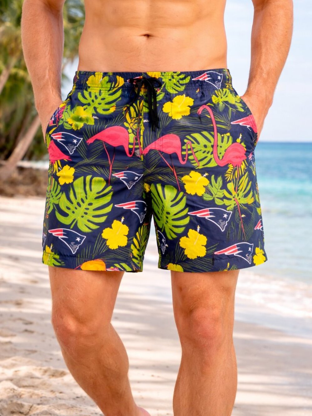 NFL Team Apparel Men's New England Patriots Tropical Swim Trunks - Size XL - NWT